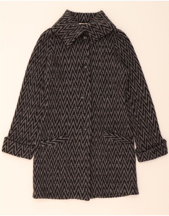 FENN WRIGHT MANSON Womens Overcoat UK 12 Medium Grey Chevron Wool Vintage Fenn Wright Manson and Second-Hand Fenn Wright Manson from Messina Hembry 