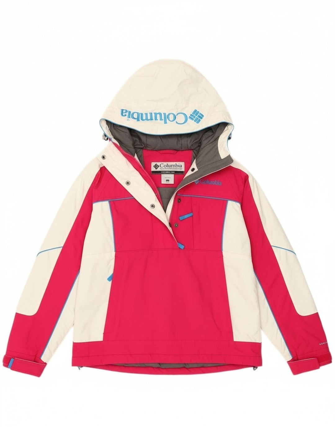 Columbia Dame Oversized Hættejakke Anorak UK 10 Small Pink Colourblock