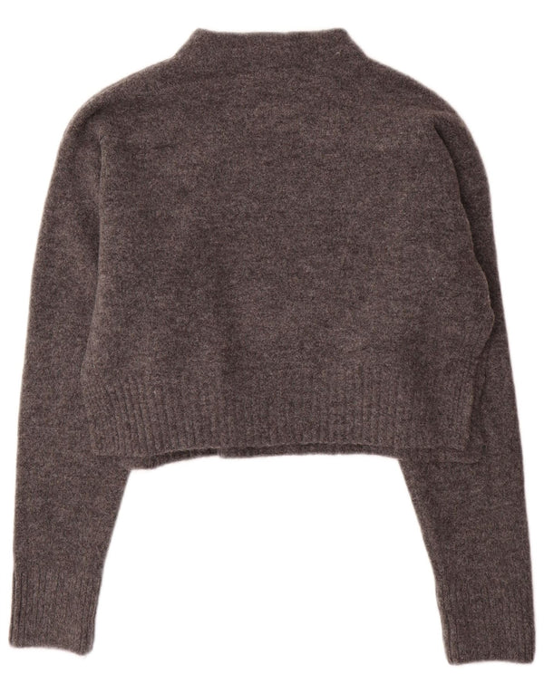 Zara Womens Crop Turtle Neck Jumper Sweater UK 14 Medium Grey Akryl