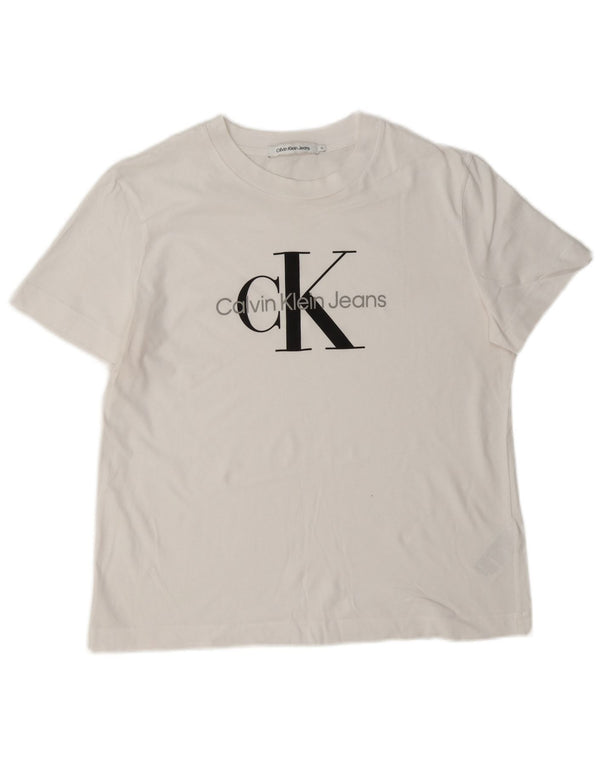Calvin Klein Jeans Dame Grafisk T-Shirt Top UK 18 XL Hvid Bomuld