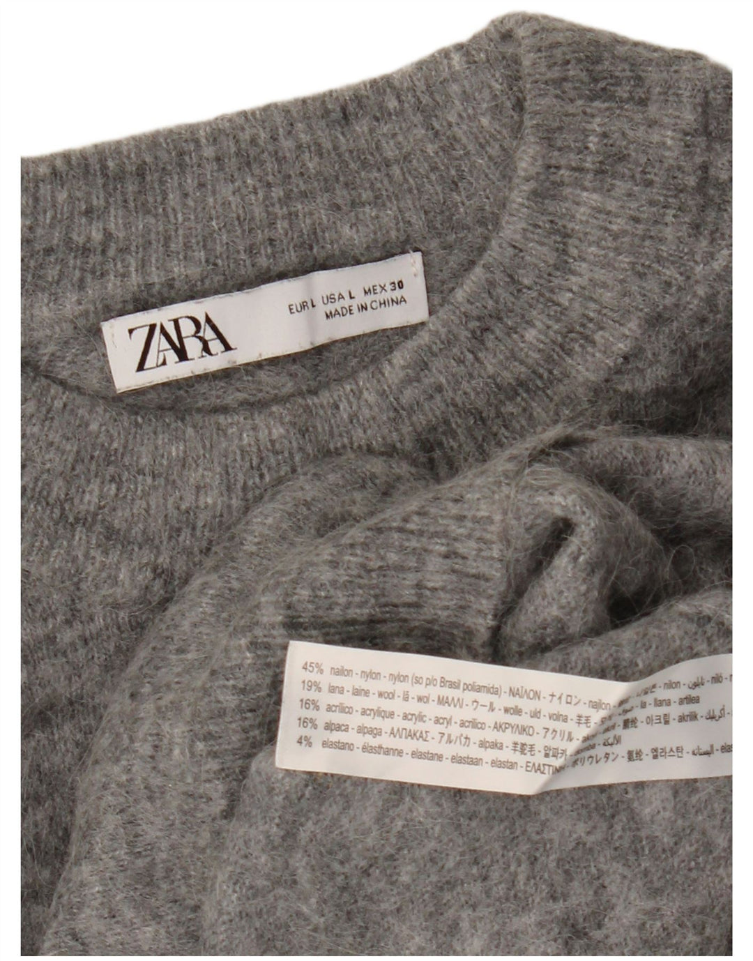 ZARA sweater med rund hals til kvinder UK 16 Stor grå nylon