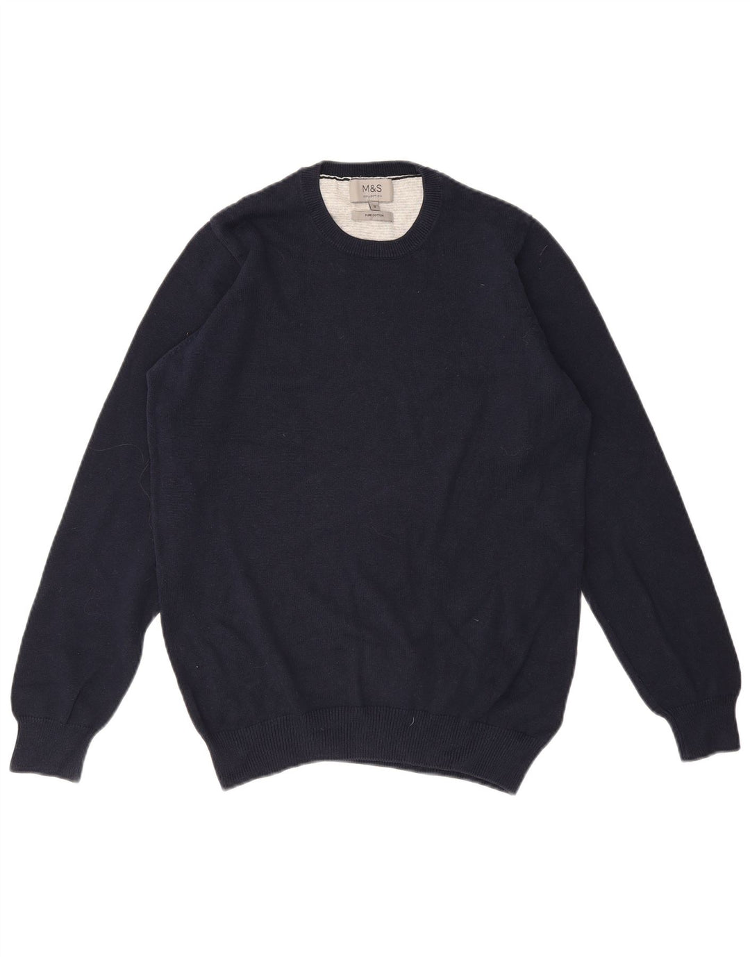 MARKS & SPENCER Herre sweater med rund hals, lille marineblå bomuld