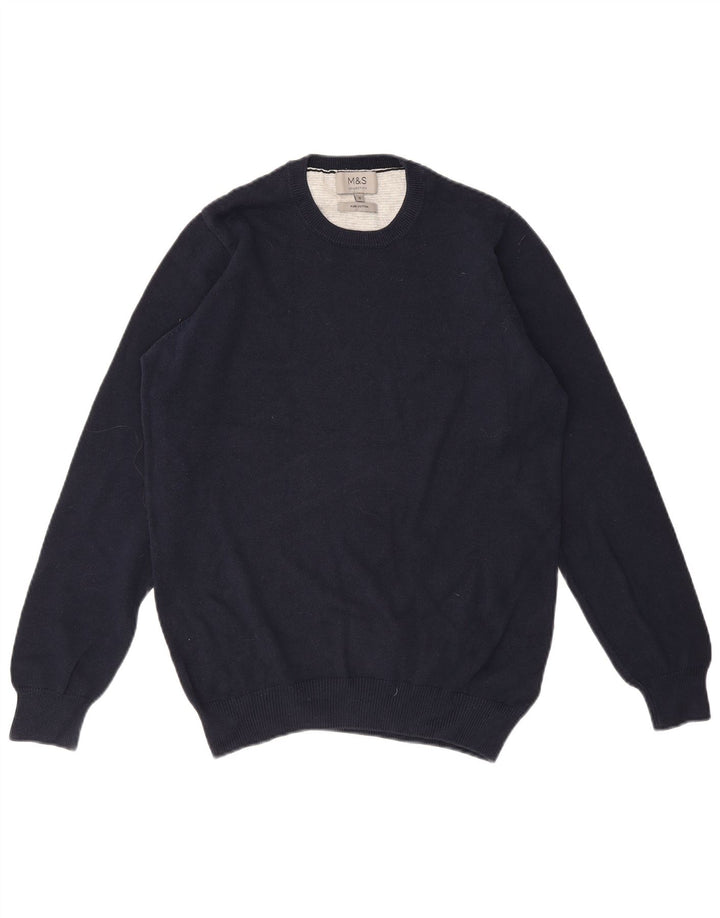 MARKS & SPENCER Herre sweater med rund hals, lille marineblå bomuld