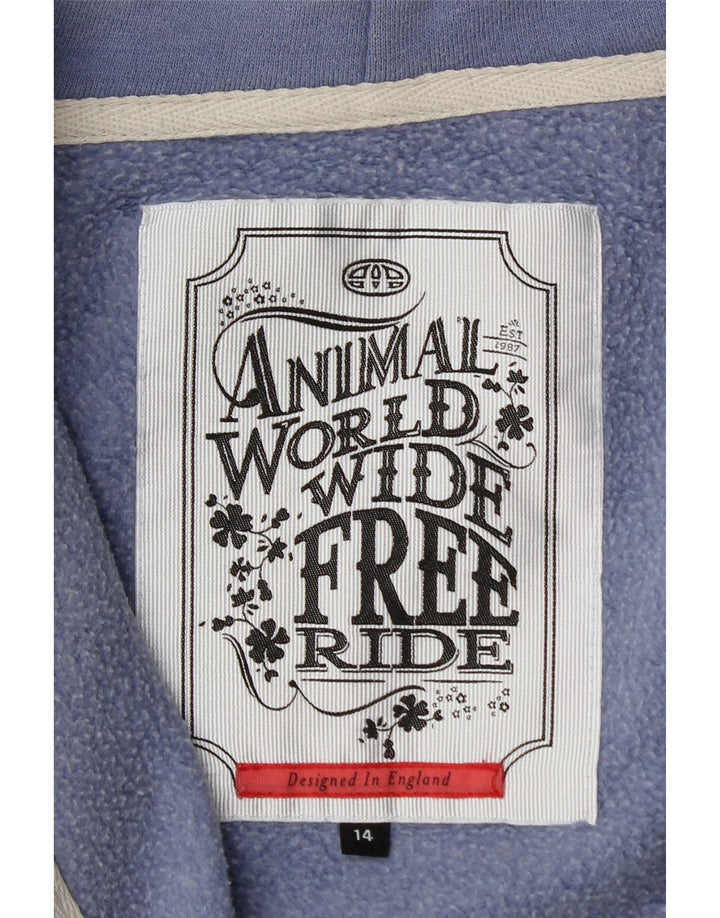 Animal Womens Graphic Zip Hoodie Sweater UK 14 Large Blue Polyester