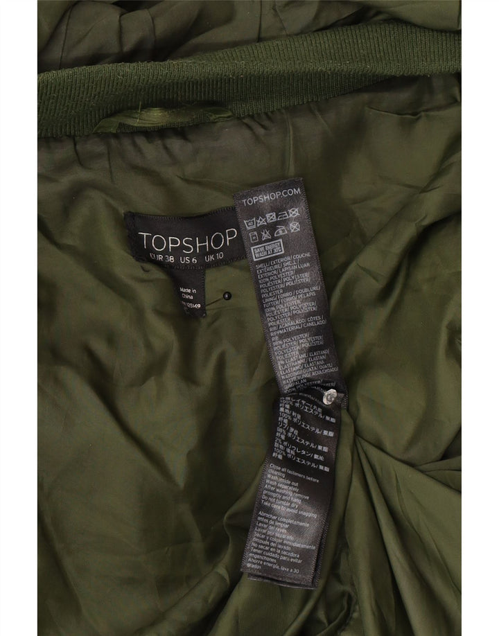 Topshop Dame Hætte Oversized Polstret Jakke UK 10 Small Khaki Polyester
