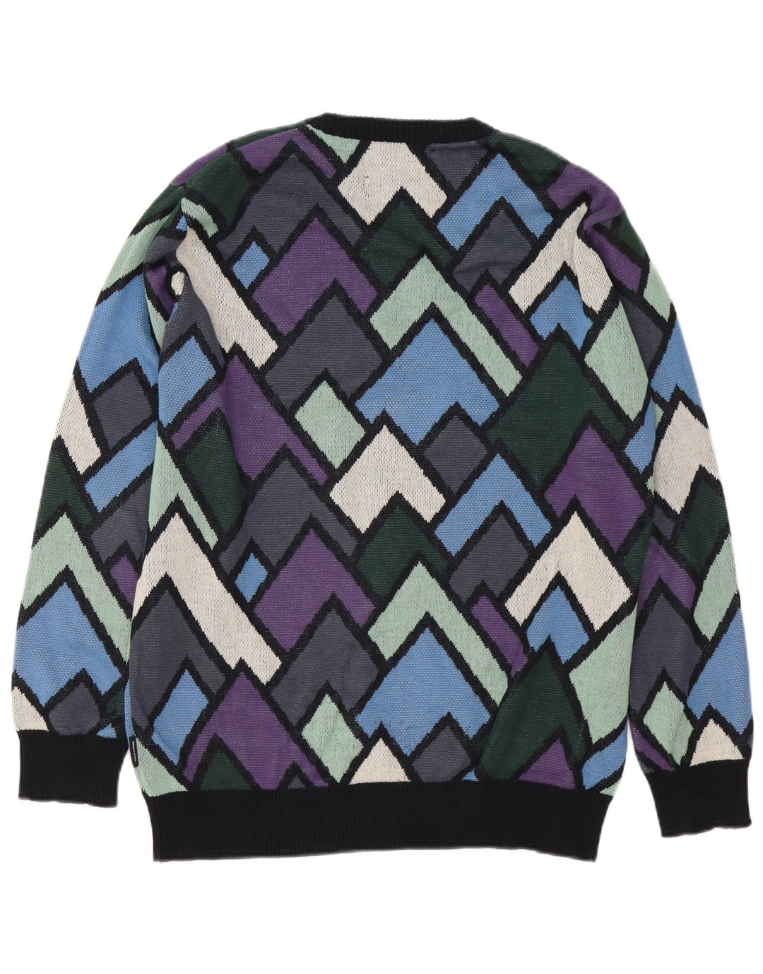Vintage mænd med rund hals sweater medium flerfarvet geometrisk bomuld