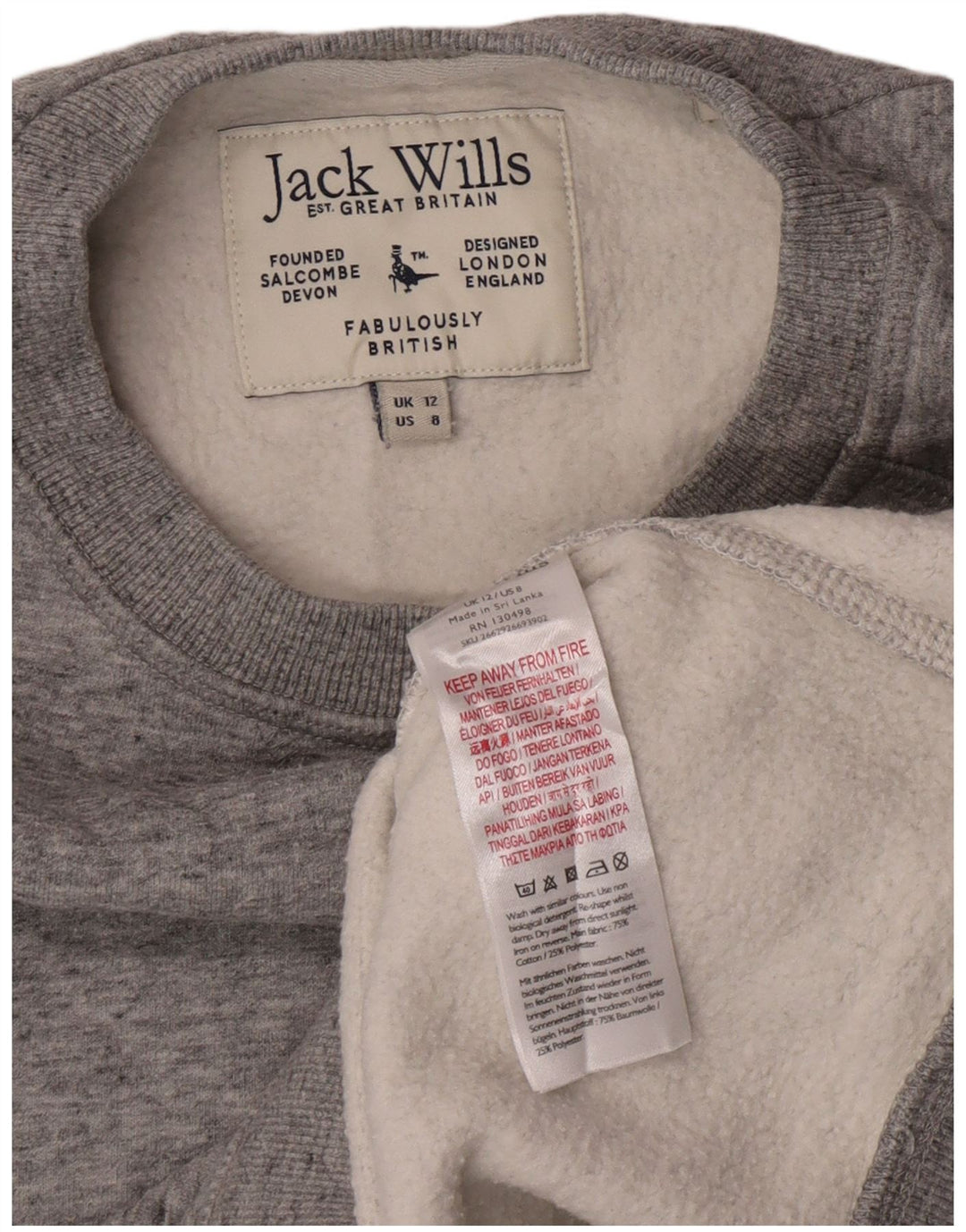 Jack Wills Dame Sweatshirt Jumper UK 12 Medium Grey Bomuld