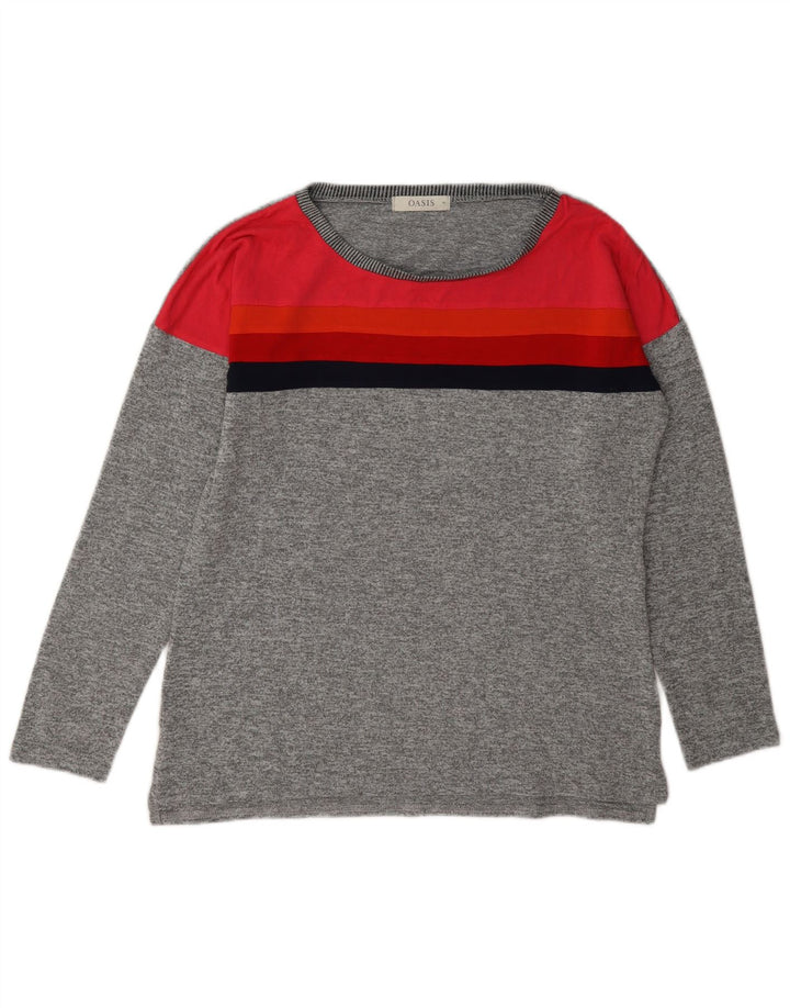 Oasis Dame Top Langærmet UK 14 Medium Grey Colourblock Polyester