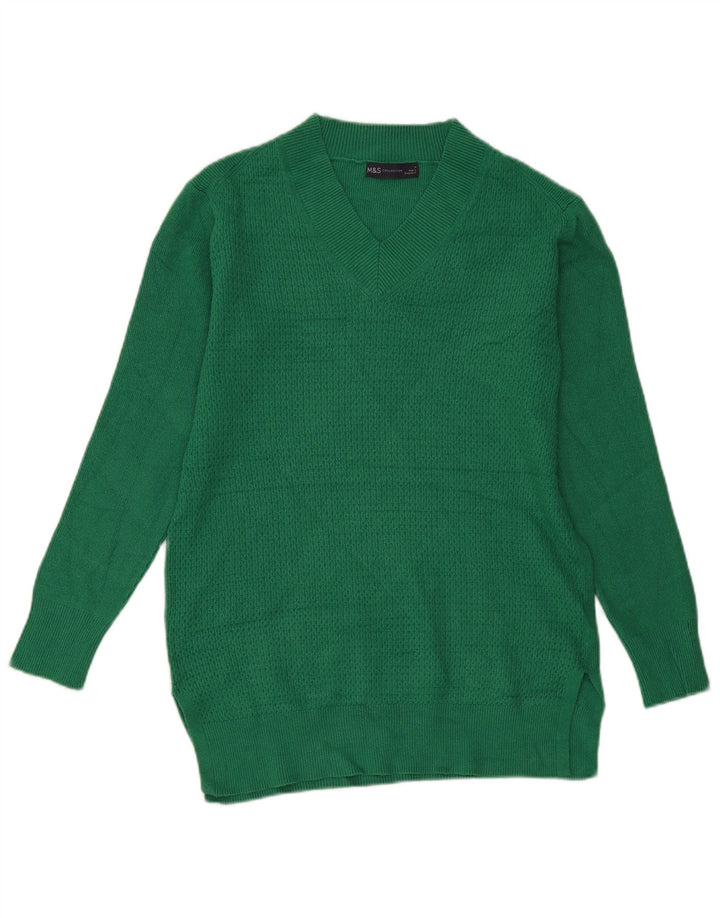 Marks & Spencer Dame V-hals sweater UK 14 Medium Green Viscose