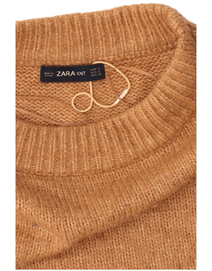 Zara Dame Oversized Turtle Neck Jumper Sweater UK 10 Small Beige Akryl