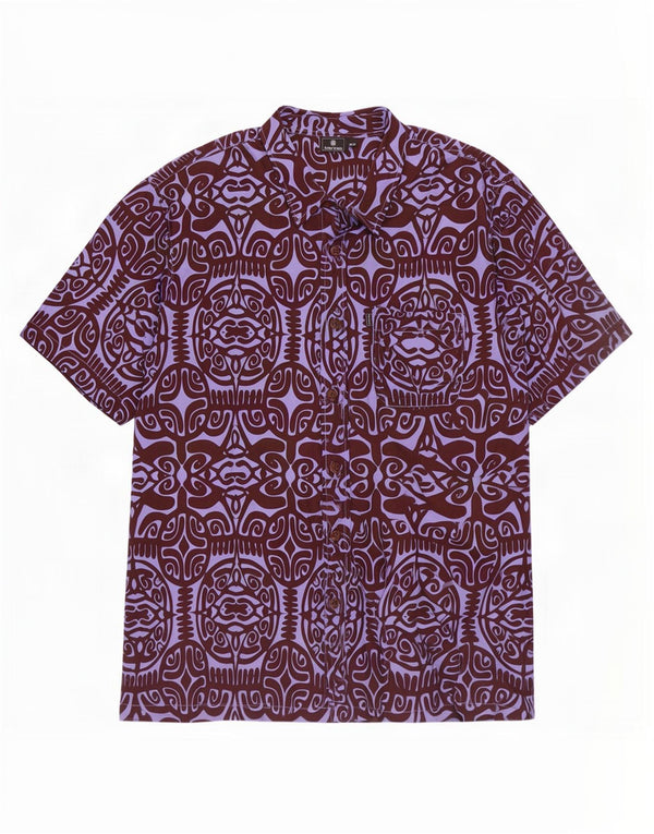 Tribal Origin Herre abstrakt mønster kortærmet skjorte 2XL lilla bomuld