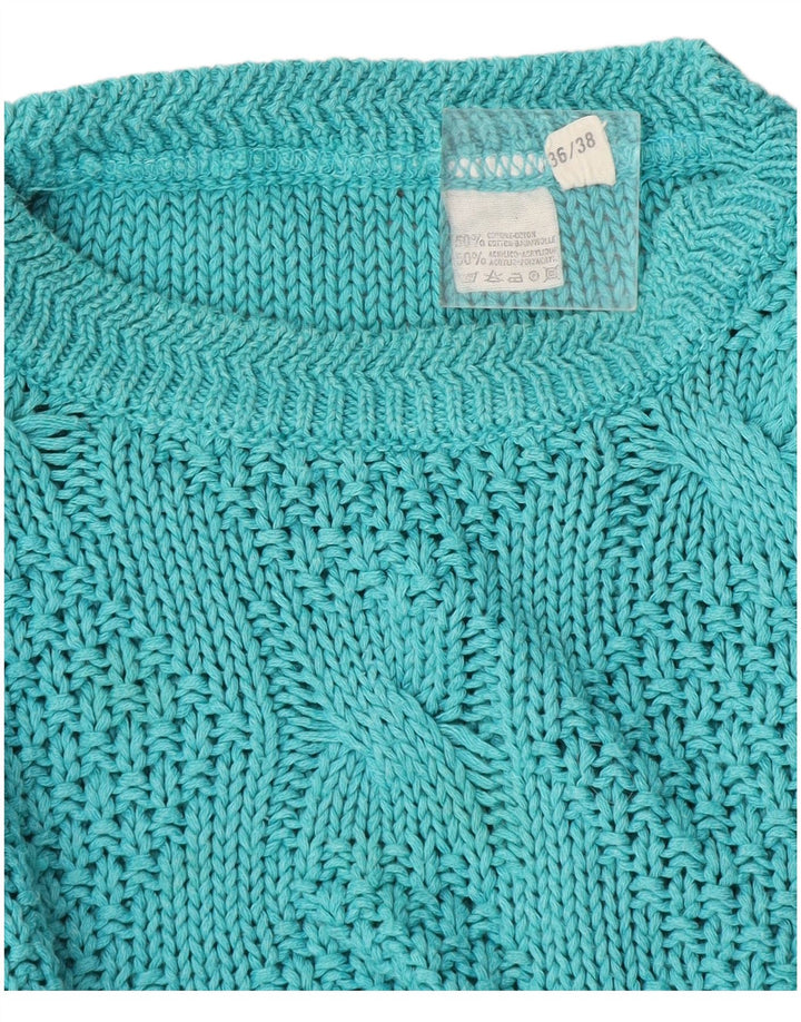 Vintage dame sweater med rund hals EU 36/38 mellemblå bomuld