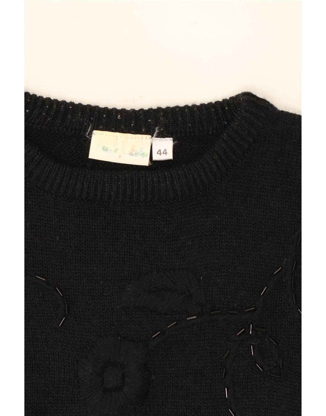 VINTAGE Womens Crew Neck Jumper Sweater IT 44 Medium Black Floral Vintage Vintage and Second-Hand Vintage from Messina Hembry 