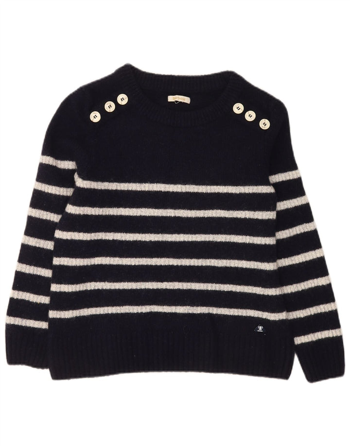 Barbour Dame Boat Neck Jumper Sweater UK 14 Mellem marineblå stribet uld