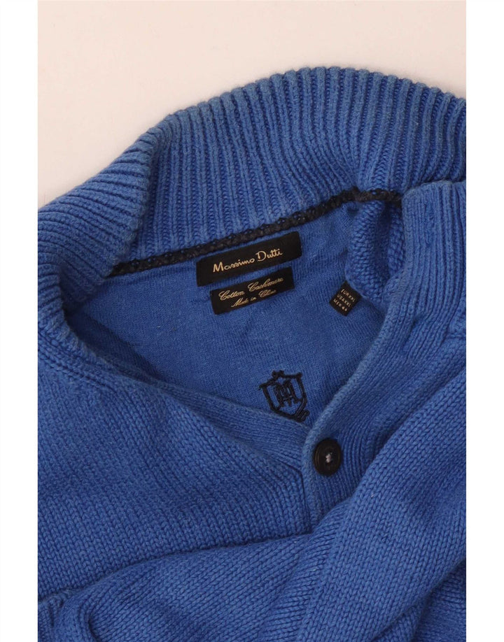 Massimo Dutti Herre Button Neck Jumper Sweater 2XL Blå Bomuld