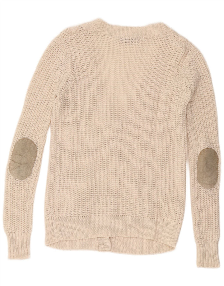 Zara Dame Cardigan Sweater UK 10 Small White Acryl