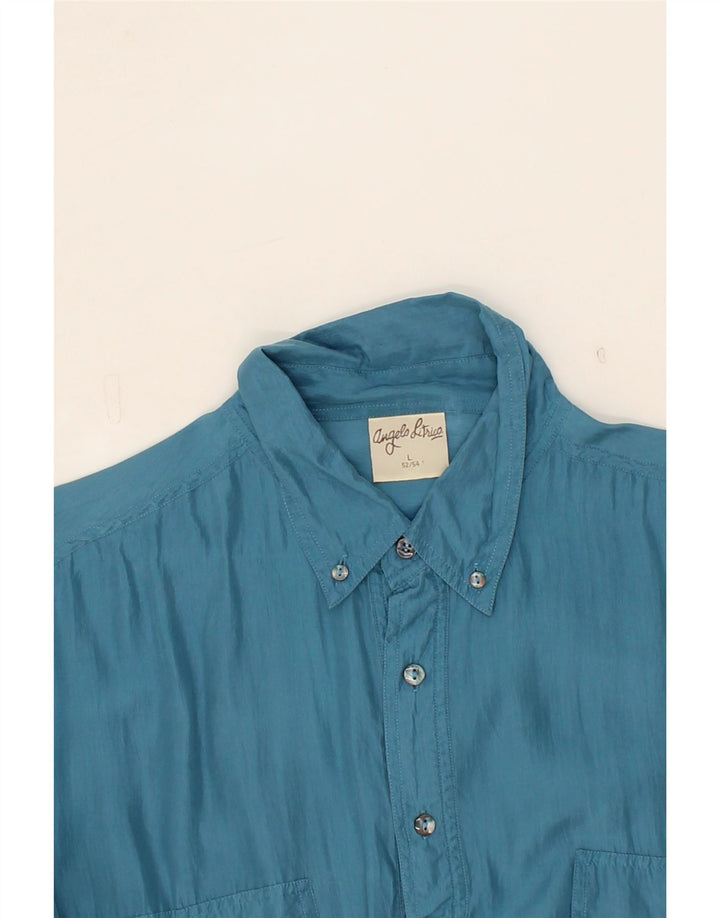 ANGELO LITRICO Mens Short Sleeve Pullover Shirt IT 52/54 Large Blue Vintage Angelo Litrico and Second-Hand Angelo Litrico from Messina Hembry 