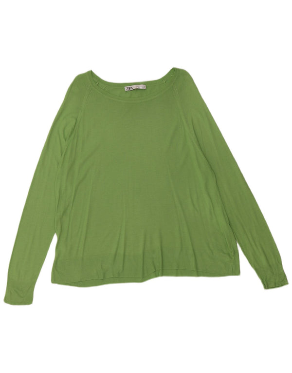 Zara Dame Boat Neck Jumper Sweater UK 18 XL Grøn viskose