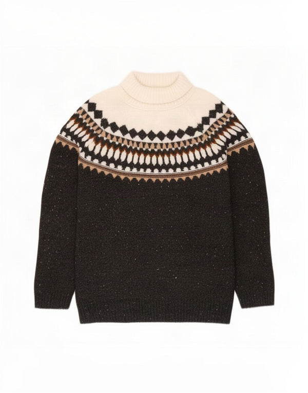 Marks & Spencer Dame Rullehals sweater UK 16 Large Grey Fair Isle