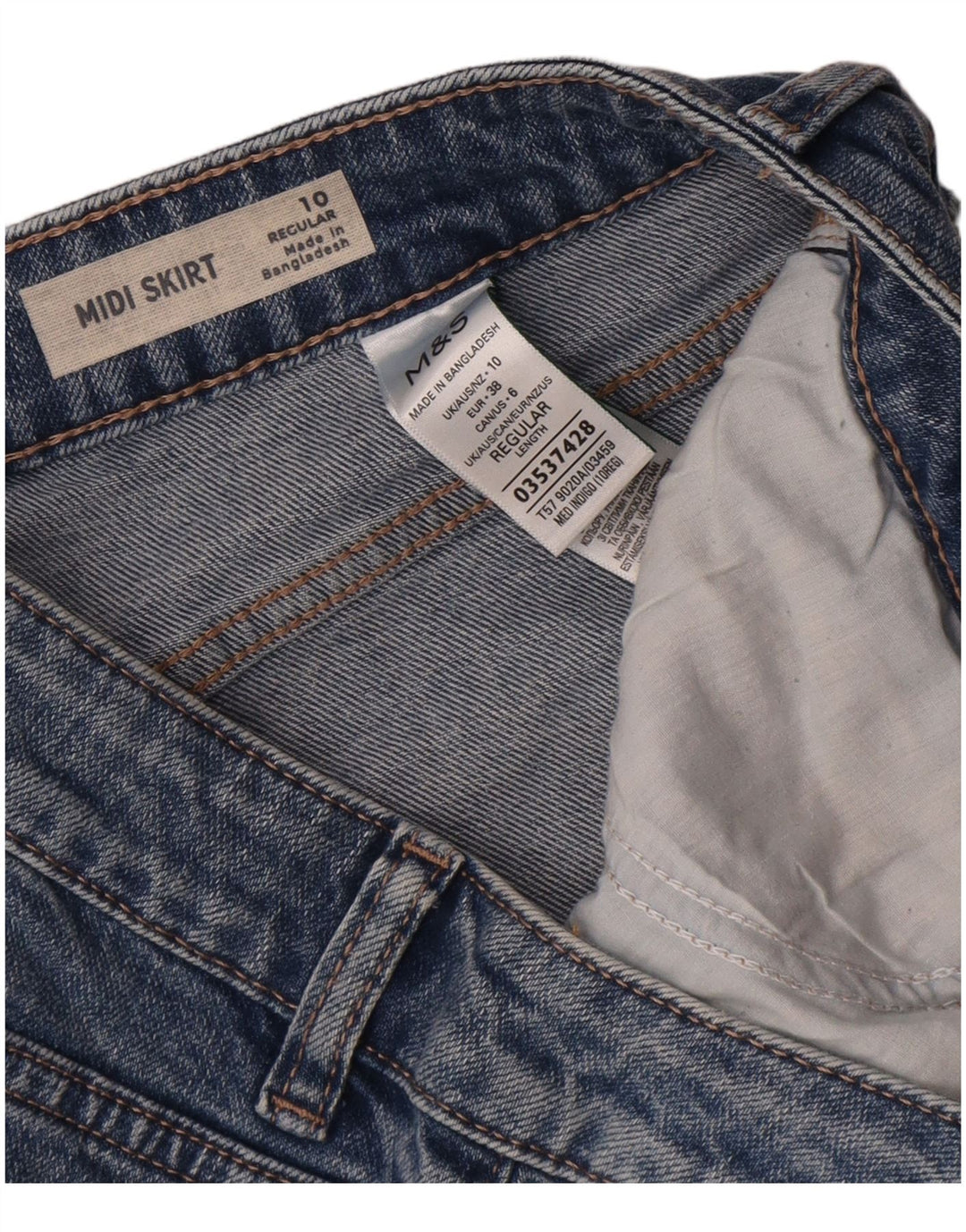 Marks & Spencer Dame Regular Denim Midi Skirt UK 10 Small W30 Blue