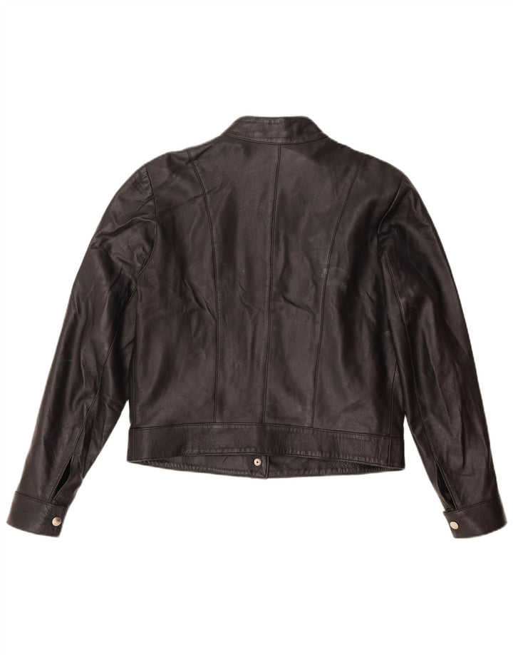 Vintage Dame Crop Læder Racer Jacket UK 16 Stor sort læder