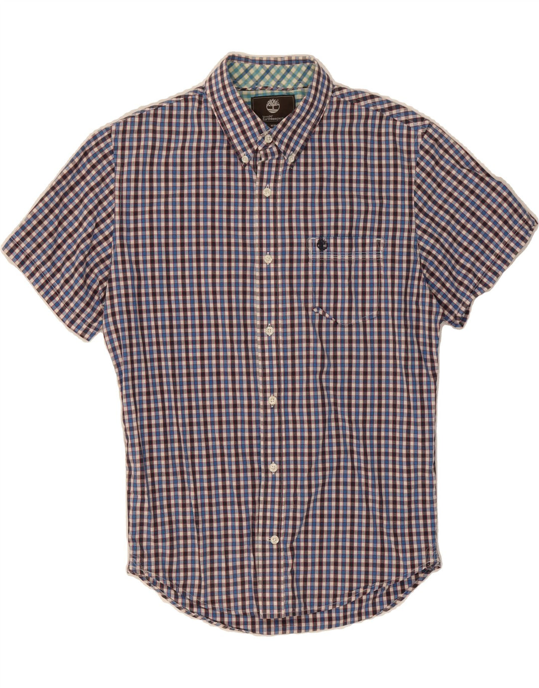 TIMBERLAND Mens Earthkeepers Slim Fit Short Sleeve Shirt Medium Blue Check Vintage Timberland and Second-Hand Timberland from Messina Hembry 