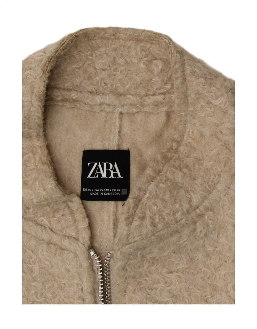 Zara oversize bomberjakke til kvinder, UK 6 XS Beige Polyester