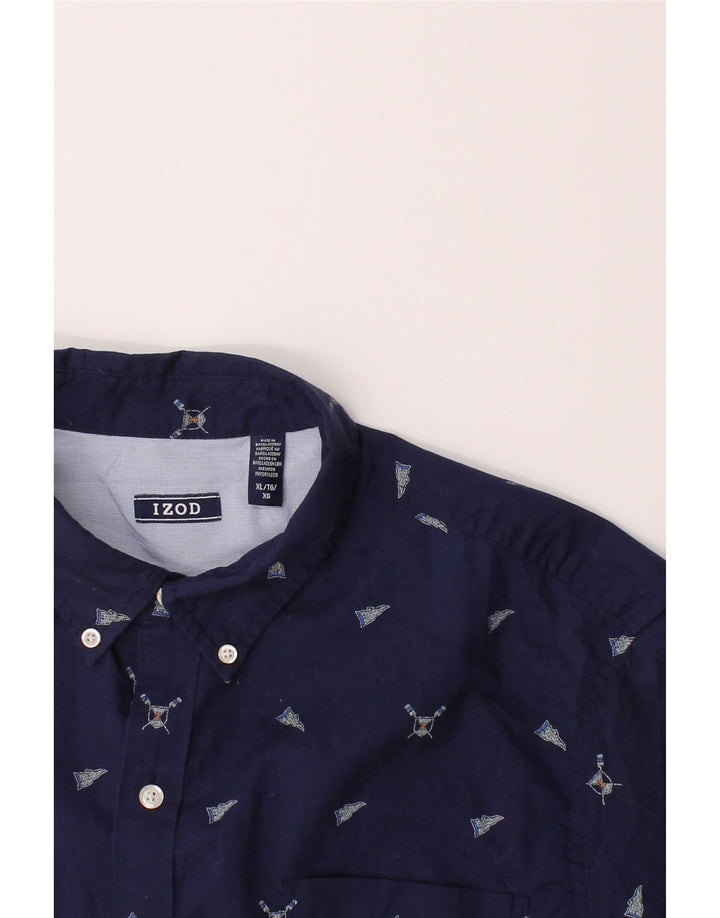 IZOD Mens Abstract Pattern Short Sleeve Shirt XL Navy Blue Cotton Vintage Izod and Second-Hand Izod from Messina Hembry 