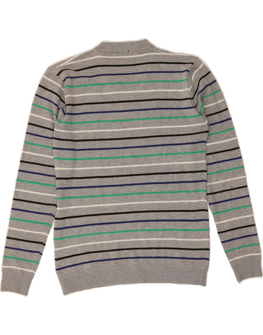 BENETTON Womens V-Neck Jumper Sweater UK 12 Medium Grey Striped Vintage Benetton and Second-Hand Benetton from Messina Hembry 