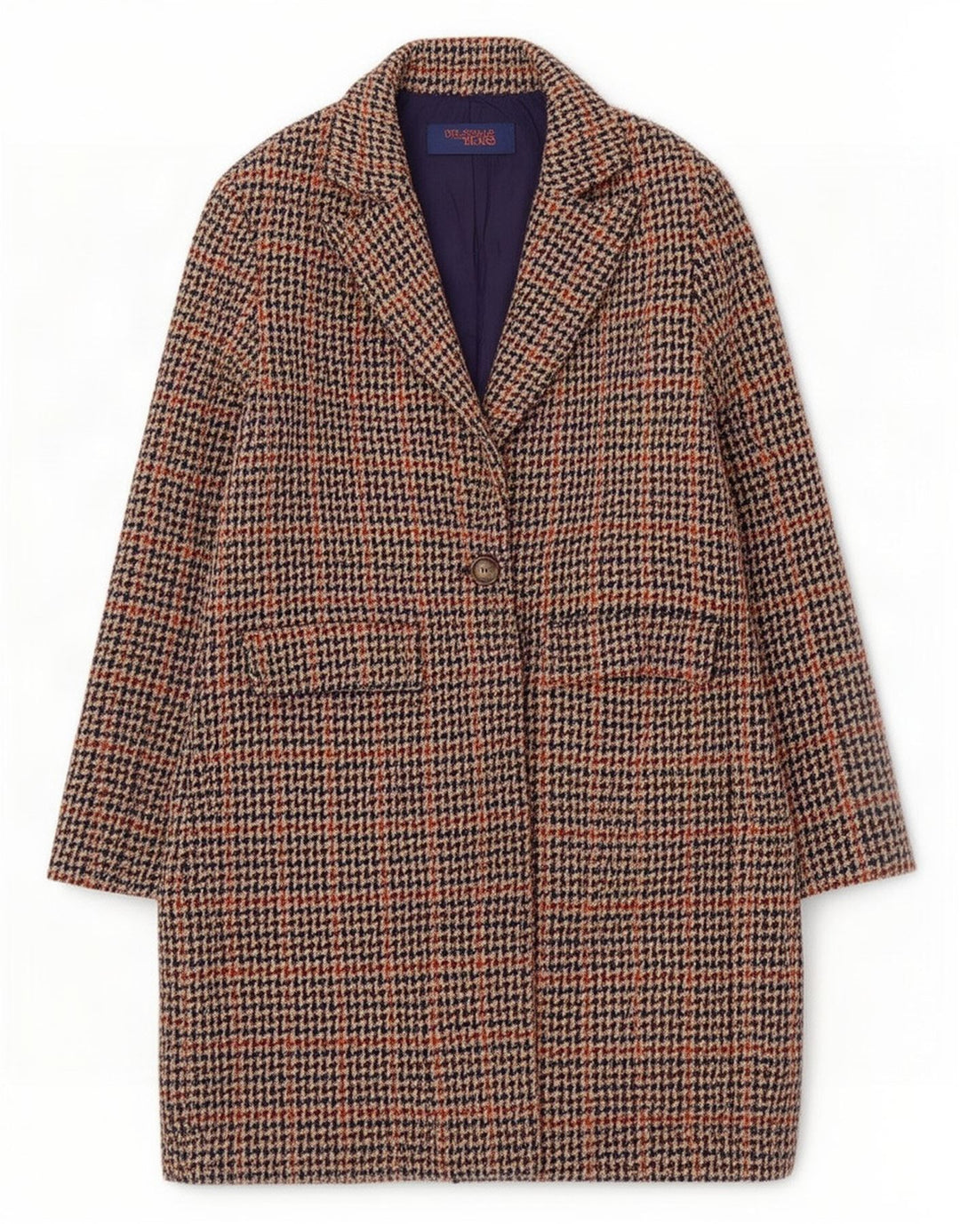 Trussardi Jeans Dame Overfrakke IT 40 Lille Multifarvet Houndstooth Uld