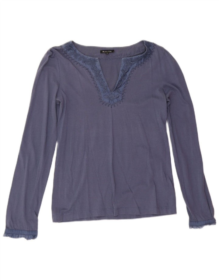 Massimo Dutti Dame Langærmet Bluse Top UK 14 Medium Blue Bomuld