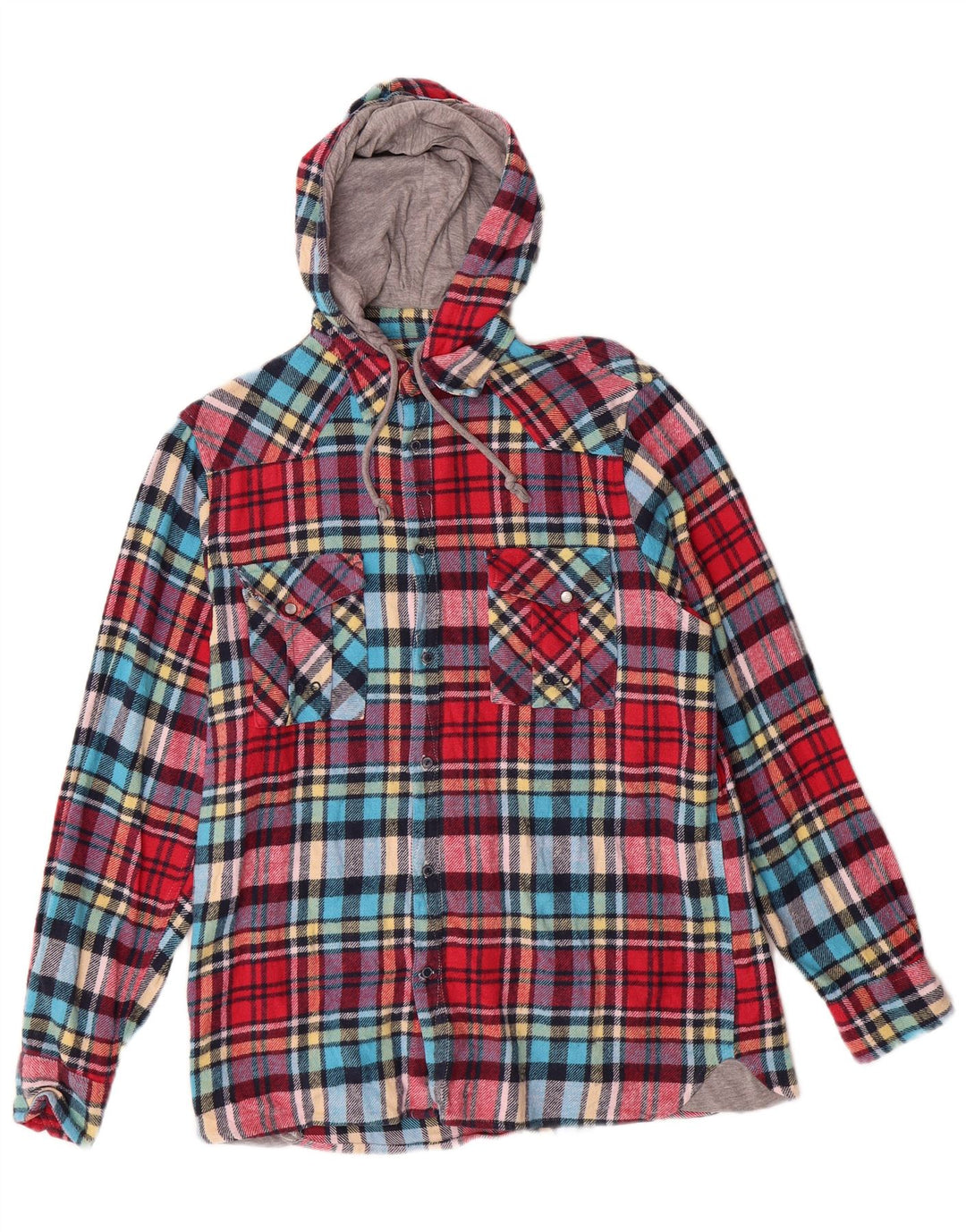 RAINBOW Mens Hooded Flannel Shirt Size 38/40 Medium Multicoloured Plaid