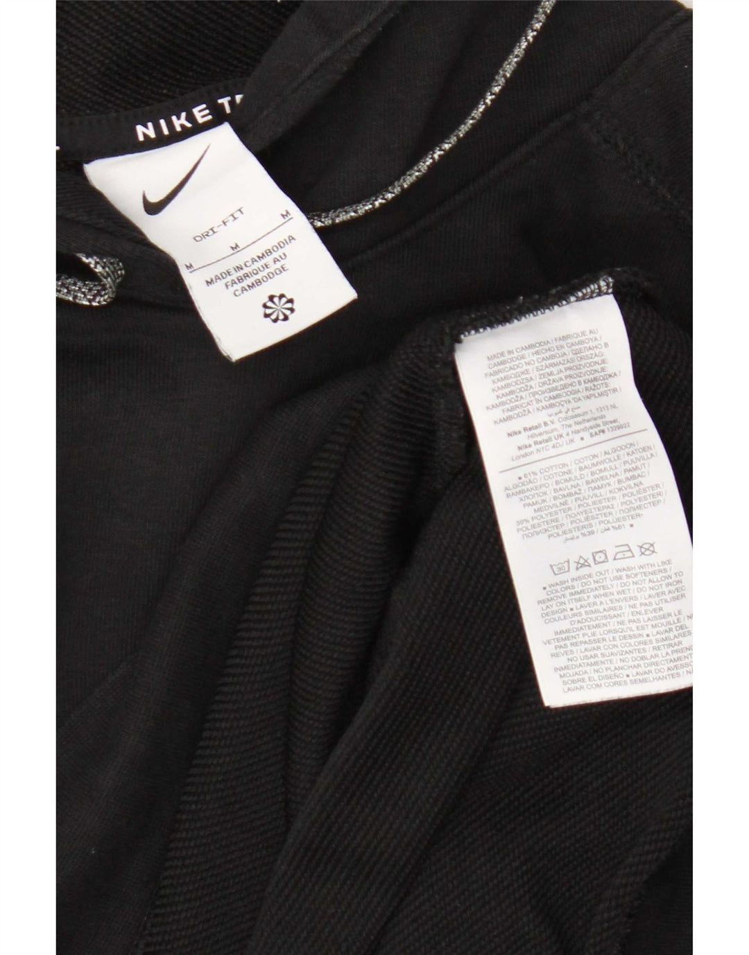Nike Herre Dri Fit Grafisk Hoodie Jumper Medium Sort Bomuld