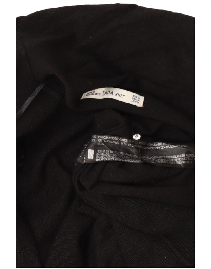 Zara Womens Longline Open Cardigan Sweater UK 12 Medium Black Viscose