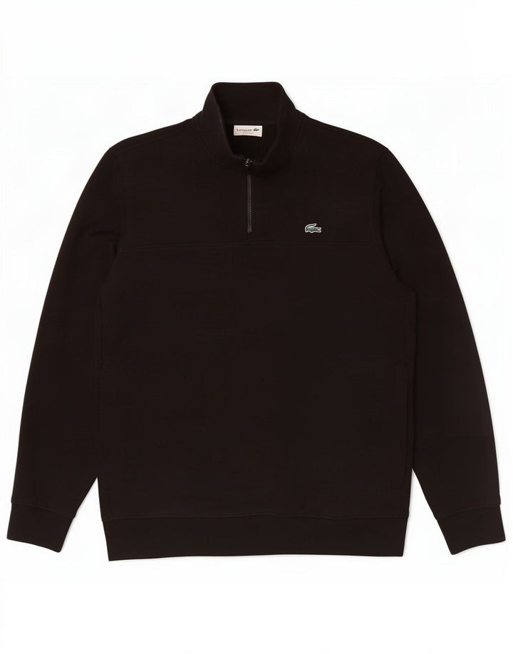 Lacoste Herre Classic Fit Zip Neck Sweatshirt Jumper Størrelse 5 Large Sort