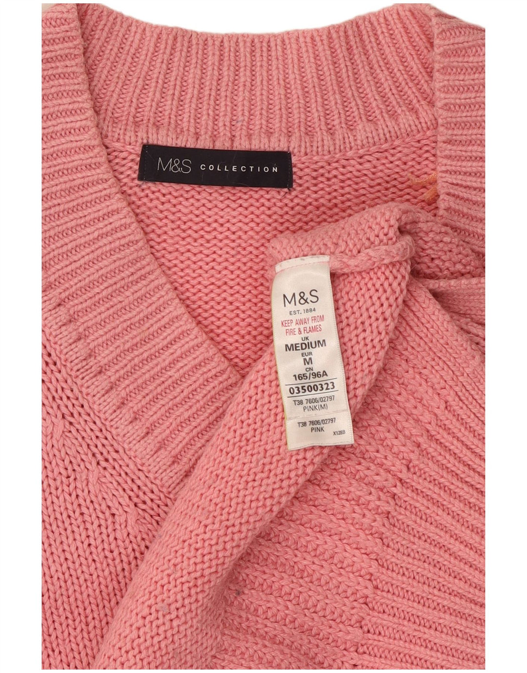 Marks & Spencer Dame V-hals sweater UK 14 Medium Pink Bomuld
