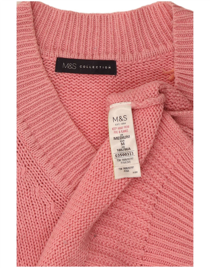 Marks & Spencer Dame V-hals sweater UK 14 Medium Pink Bomuld