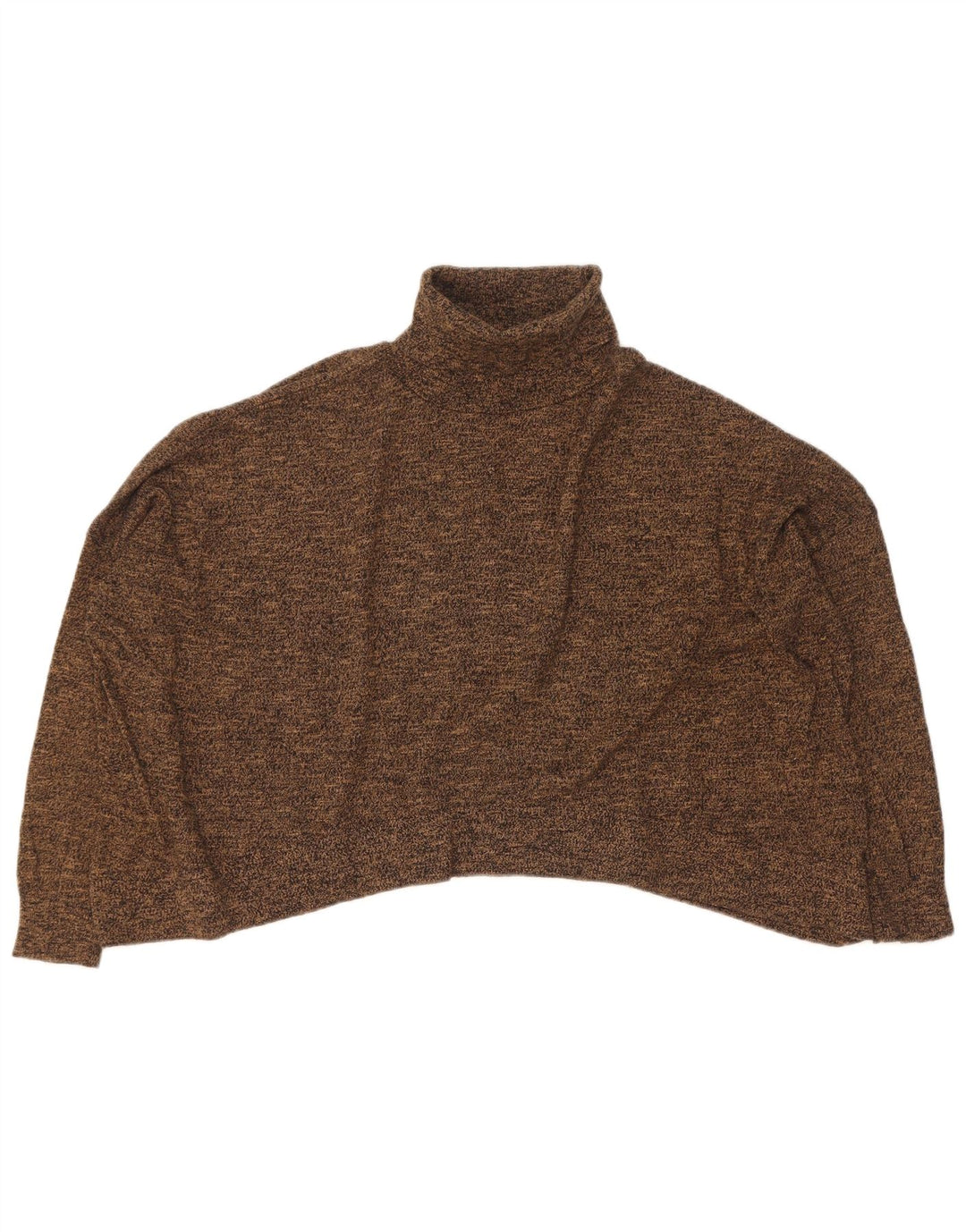 Zara Dame Crop Roll Neck Jumper Sweater UK 14 Medium Brown Flecked