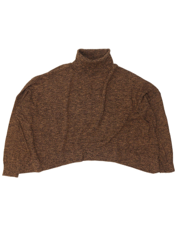 Zara Dame Crop Roll Neck Jumper Sweater UK 14 Medium Brown Flecked