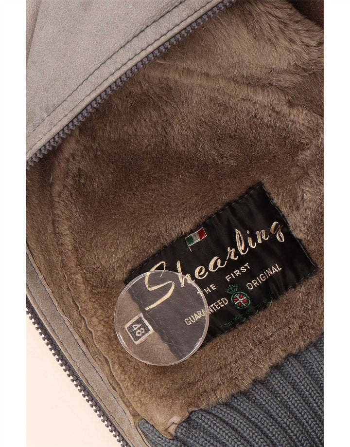 VINTAGE Herre Shearling Jacket IT 48 Medium Grey Shearling