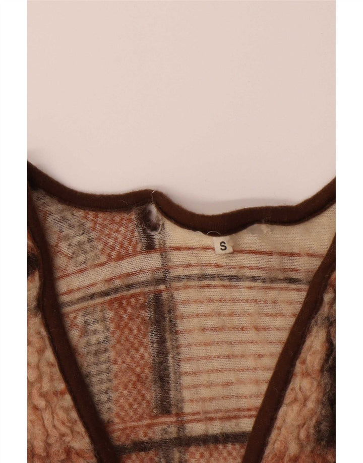 Vintage Dame Fleece Gilet UK 10 Small Brown Check