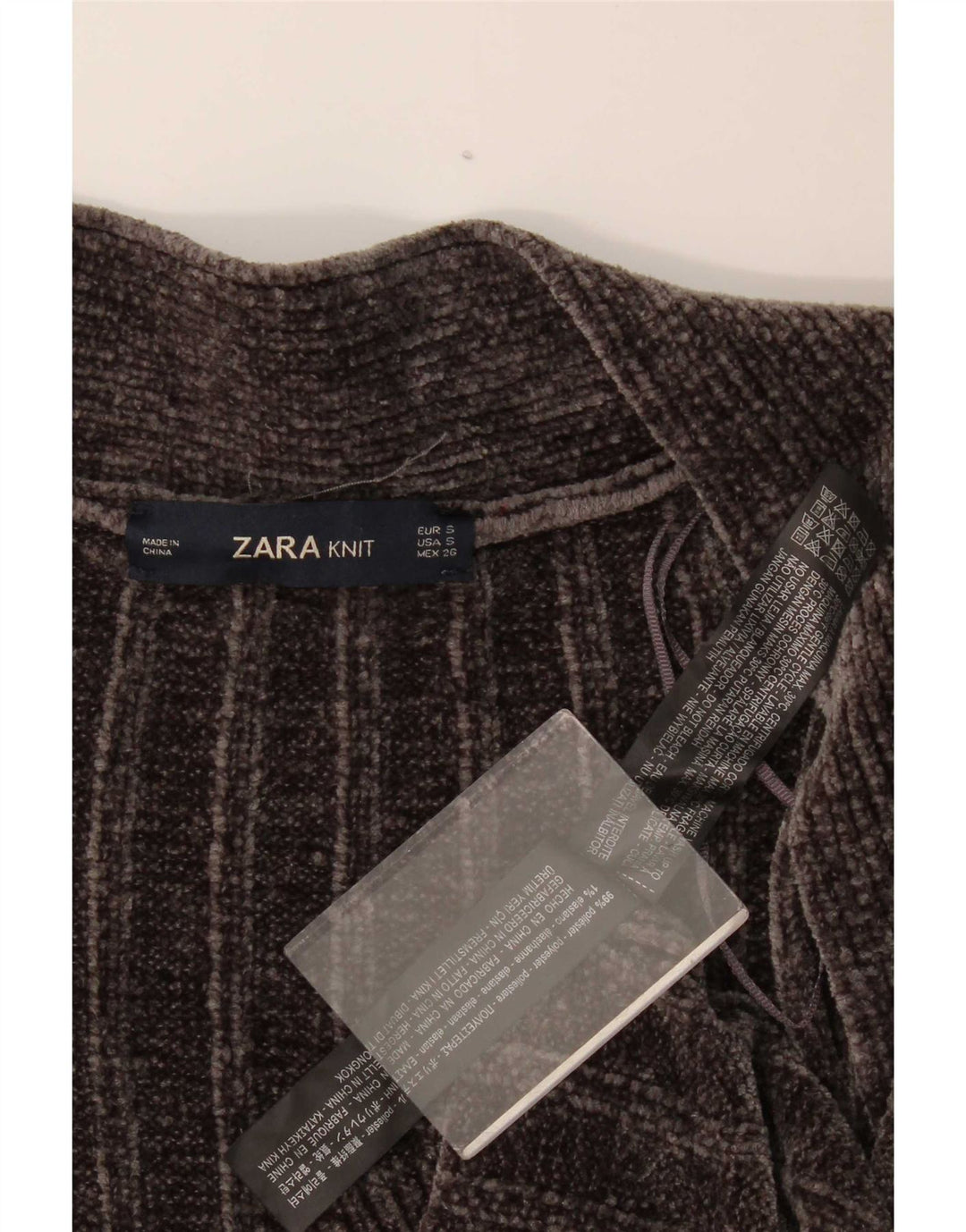 Zara Womens Oversized Longline Velour Cardigan Sweater UK 10 Small Grey