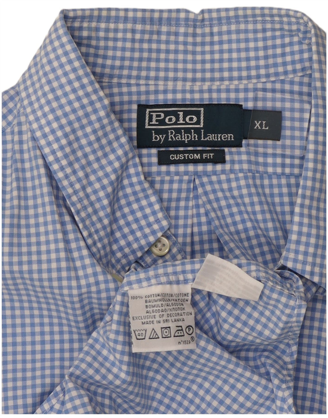 POLO RALPH LAUREN Herre Custom Fit skjorte XL Blå Gingham Bomuld