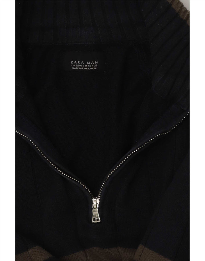 Zara Herre Zip Neck Jumper Sweater Medium Marineblå Stribet