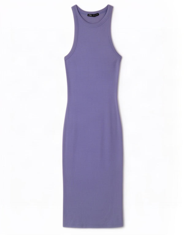 Zara Womens Sleeveless Bodycon Dress UK 10 Small Blue Cotton