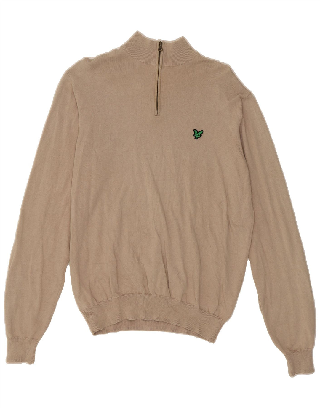 LYLE & SCOTT Mens Zip Neck Jumper Sweater Large Beige Cotton Vintage Lyle & Scott and Second-Hand Lyle & Scott from Messina Hembry 