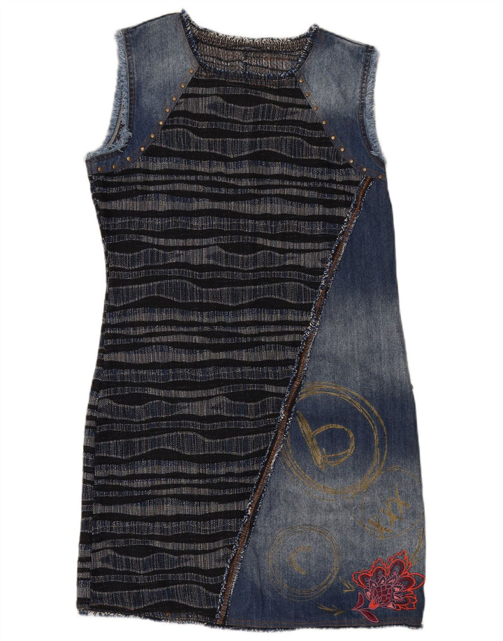 DESIGUAL Dame grafisk denim basiskjole EU 42 Stor marineblå stribet