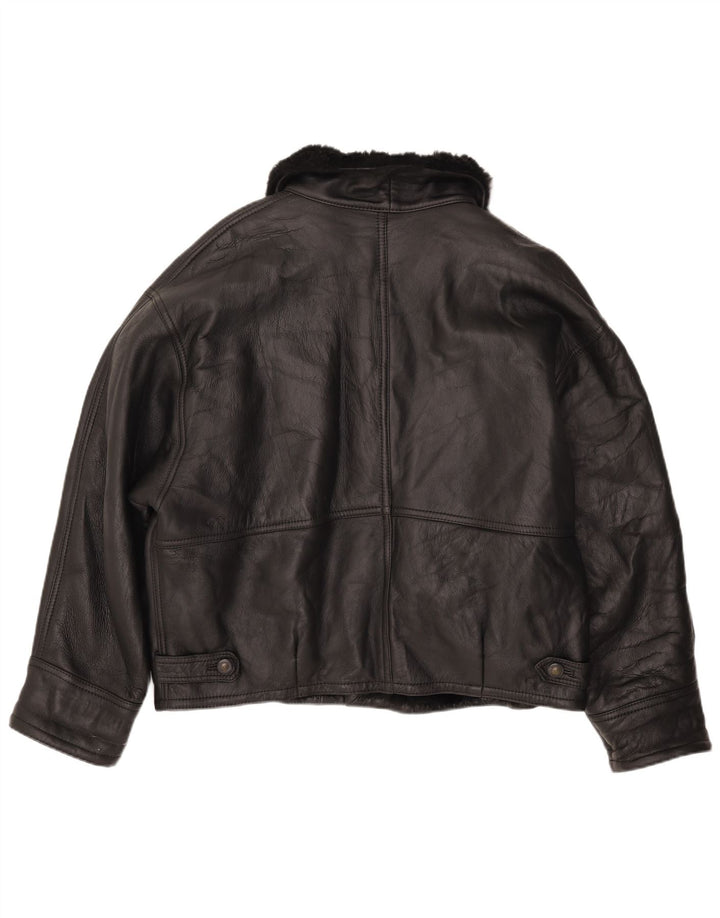 Vintage Shearling-jakke til mænd IT 52 XL sort læder