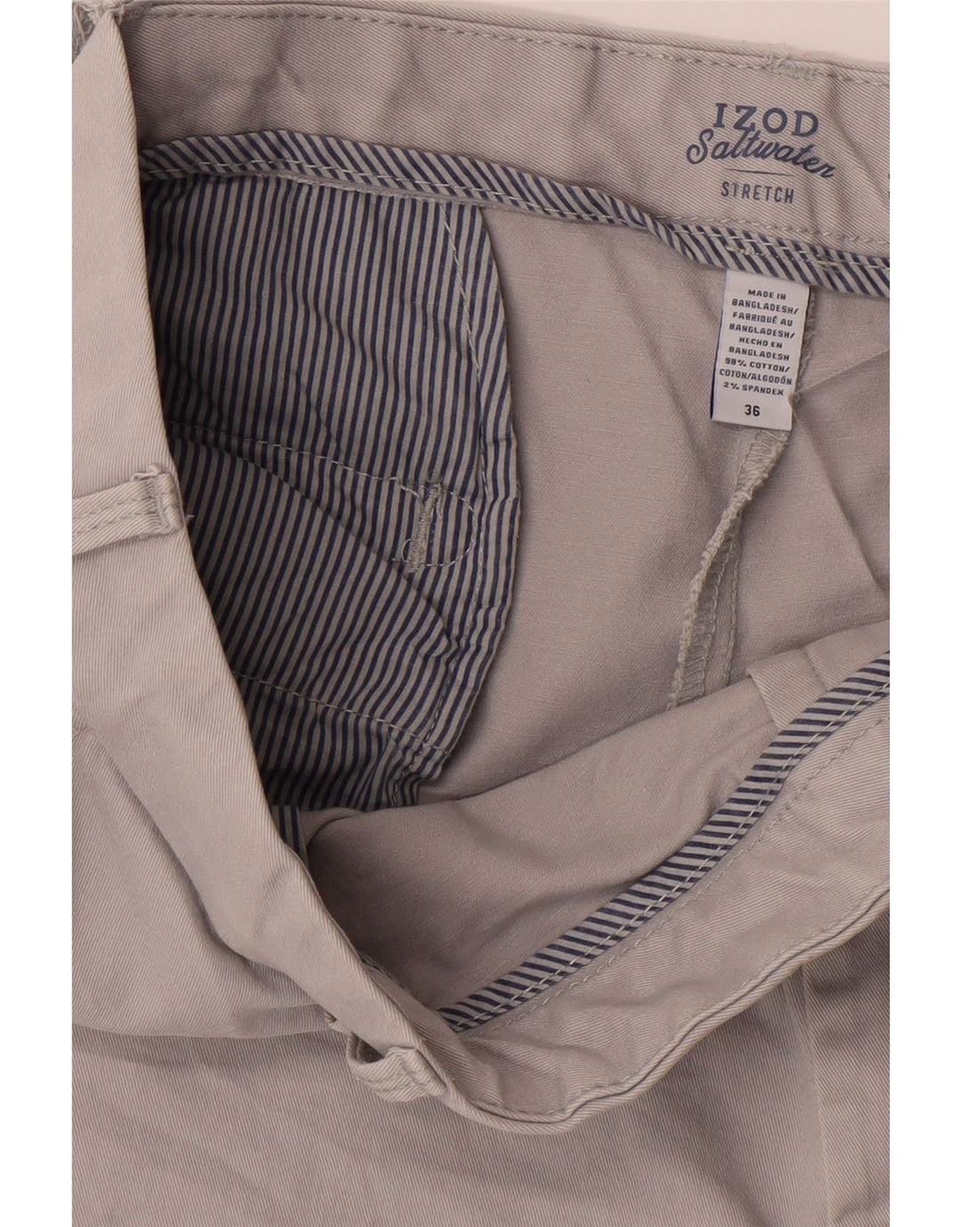 IZOD Mens Salt Water Chino Shorts W36 Large  Grey Cotton