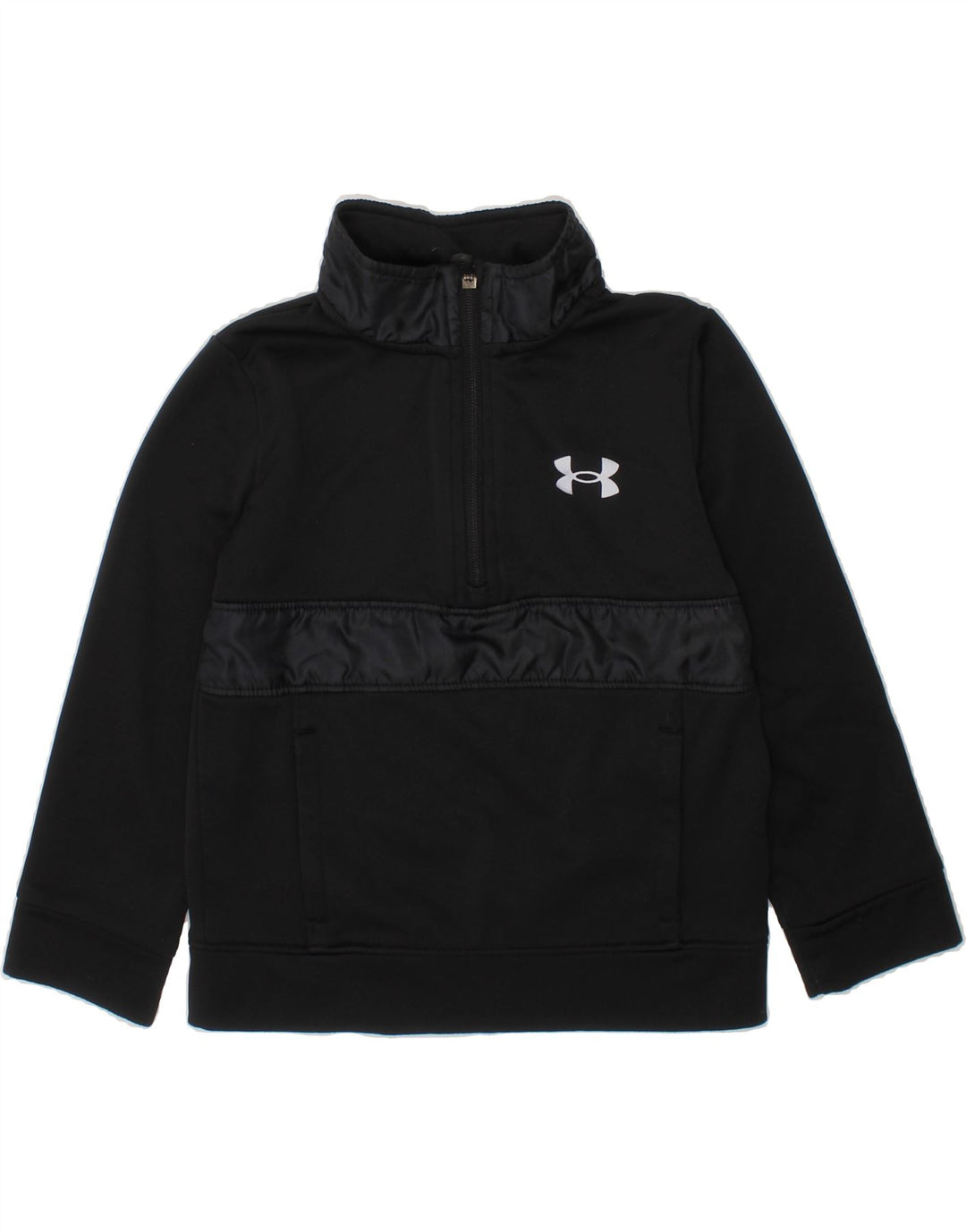 UNDER ARMOUR Boys Zip Neck Sweatshirt Jumper 4-5 Years Black Polyester Vintage Under Armour and Second-Hand Under Armour from Messina Hembry 